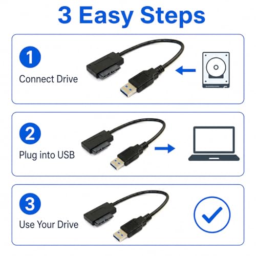 Cable Adaptador USB 3.0 a SATA Slimline para Laptop miniatura 3
