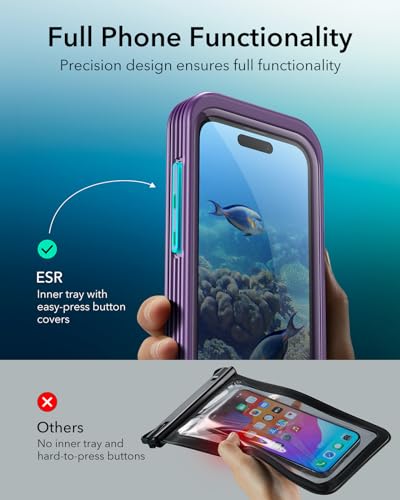 ESR 1 Pack Waterproof Phone Pouch for iPhone 15/14/13, Underwater Touch Sensitivity, IPX8 Floating Waterproof Cellphone Case with Lanyard, Dry Bag for Snorkeling, Purple