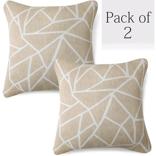 Image of HOKIPO 'Elira Series' Stretchable Cushion Cover for Sofa 16x16, Pack of 2, Beige Abstract Geometry (NEW-AR-4993-C3*2)