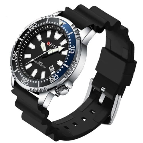 Montre pour homme au design avancé boîtier rotatif et bracelet caoutchouc premium