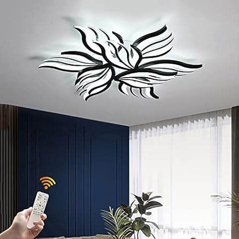 Becailyer Modern Ceiling Light, Flower Shape Ceiling Lamp, 90W Dimmable LED Chandelier Remote Crontrol Close to Ceiling Lighting Fixtures for Living Room Dining Room Bedroom Office (9-Head/Black) Cover