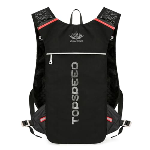 Domary Mochila de Ciclismo Ligera, Mochila para Exteriores Transpirable de Gran Capacidad con Cinturón Pecho Ajustable y Tiras Reflectantes, para Correr, Senderismo, Montañismo (Negra)