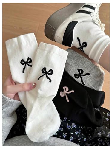 Women's 3 Pairs Bow Print Cute Crew Socks Breathable Comfy Above Ankle Socks2