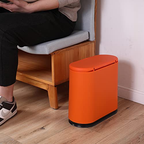 Sooyee 10 Liter Rectangular Plastic Trash Can Wastebasket With Press Type Lid,2.4 Gallon Garbage Container Bin For Bathroom,Powder Room,Bedroom,Kitchen,Craft Room,Office,Orange #TOP2