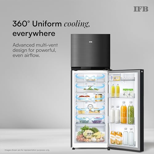 Image of IFB 285L 3 Star 10 in 1 Convertible, Advanced Inverter Frost-Free Double Door Refrigerator with 30 Hrs Cooling Retention, Freezer LED & 4 Year Super Warranty (2026, IFBFF-336CYKSETM, Metal Black)