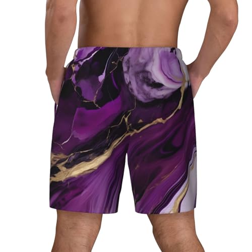 Dark Purple Texture Marble 1 Print Mens Swim Trunks Quick Dry Board Shorts Mesh Lining, Breathable Beach Surf Shorts4