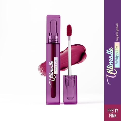 Image of Blue Heaven Ultimatte Whipp Lip Liquid Lipstick Waterproof Infused with Cocoa Butter & Rosehip Oil | Hydrating | Airy Mousse Texture | Soft Matte Finish | Intensely Pigmented | Pretty Pink | 3 ML