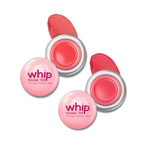 Image of Glam21 Whip Mousse Tint 3-in-1 | Lip, Cheek & Eye Tint | Vitamin E, Jojoba Oil & Shea Butter | Waterproof, Long-Lasting, Highly Pigmented | Lightweight Travel-Friendly Makeup | 4gm Each | Combo Pack Of 2 (Peachy Coral&Pink Strawberry)