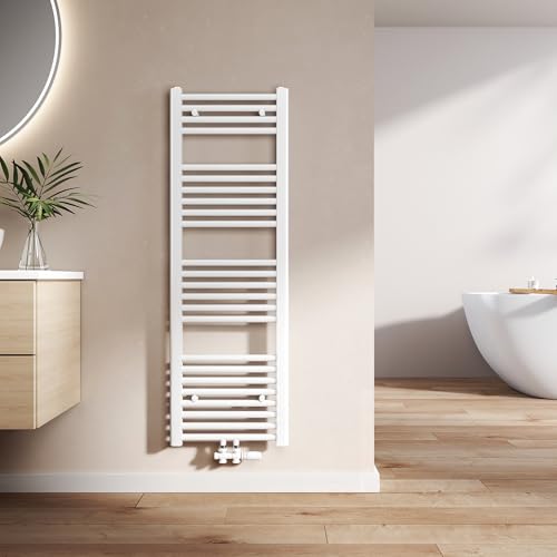 EMKE Badheizkörper Gerade 1200x400 mm - Handtuchheizkörper mit Mittelanschluss, Effizienter Handtuchwärmer Handtuchtrockner Heizkörper für Bad, Weiß, 427W