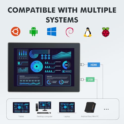 Image of 8 inch Touchscreen Monitor,Ratio 16:10 IPS PCAP Industrial Touch Screen Monitor with HD-MI VGA USB Port,Build-in Speakers & VESA,Touch Screen for PC,POS,Laptop,Home,RPI