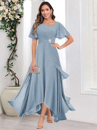 Chiffon Mother of The Bride Dresses for Women Long Beaded V Neck A Line Formal Wedding Guest Dress3