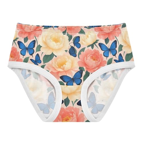 Joisal Pink Peony Flower Blue Butterfly Girls Underwear Toddlers 2t Cotton Little Girl Panties Durable Kids Undies Briefs