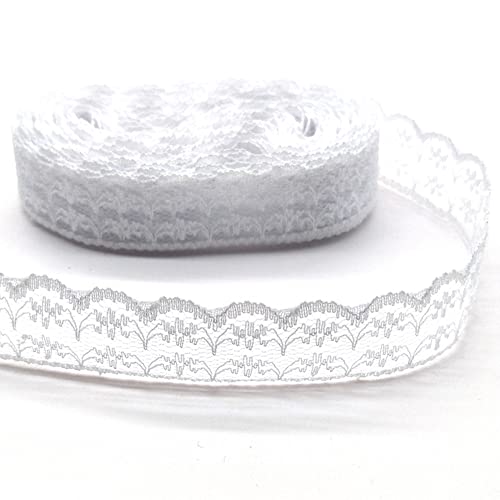 50Yards Lace Ribbon Roll Floral Lace Trim Webbing Fabric 7/8 inch Width for DIY Jewelry Making Craft Clothes Accessories Gift Wrapping (White)