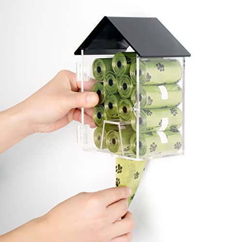 Image of Dog Poop Bag Dispenser, Wall Mount Waterproof Outdoor or Indoor Cat Bag Dispenser Holder, Clear Acrylic Pet Waste Bag Storage Container Station for Home, Yard, Porch, Lawn, Fence (Frame House)