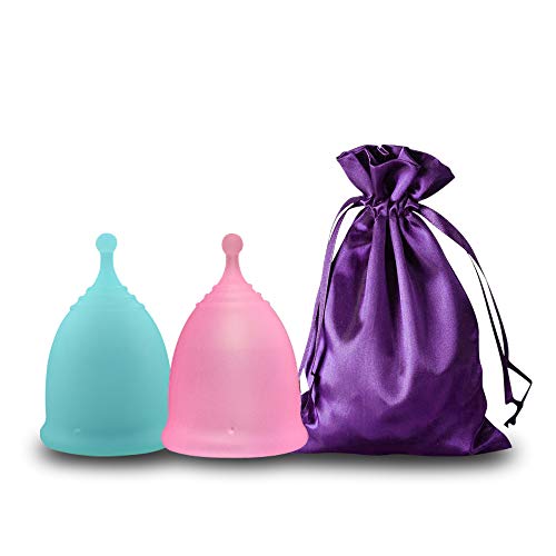 EcoBlossom Menstrual Cups - Set of 2 Reusable Period Cups - Premium Design with Soft, Flexible, Medical-Grade Silicone + 1 Storage Bag (1 Small & 1 Large)