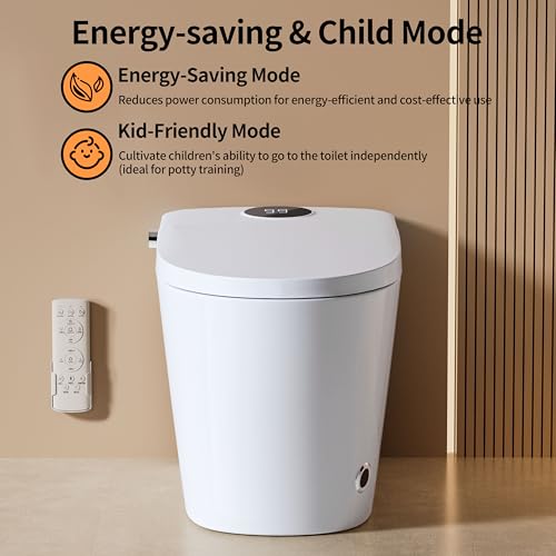 Image of Smart Toilet with Bidet Heated Seat Dual Auto Flush Manual Seat & Lid | Child Mode Warm Water Wash Air Dry Tankless Electric One Piece Toilet for Bathroom with Siphon Dual Flush 0.8 /1.2 GPF