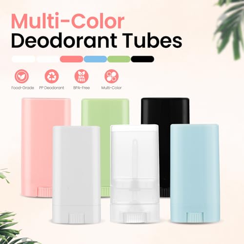 50-Pack Empty Deodorant Containers for Homemade - 0.5 oz/15ml Oval Refillable Deodorants Tubes, BPA-Free Twist-Up Plastic Sticks, Reusable DIY Deodorant Bottles for Balms & Solid Perfumes,Green2