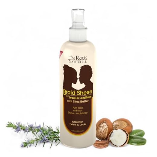 The Roots Naturelle Braid Sheen Braid Spray (1 Bottle -12 Fluid Ounces). Hair Moisturizer Enriched with Vitamins and Essential Oils