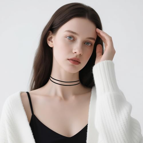 Schwarze Choker Kette Damen Set, 3-teiliges Samtband Schwarz Collar Halskette, Verstellbare Halsband Damen, Halsreif für Frauen, Klassische Gothic Tattoo Kette 90er für Halloween Cosplay und Party