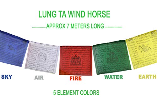 Tibetan Prayer Flag 10 x 10 Inches Large Roll of 25 Flags โ Traditional Design with 5 Element Colors โ Lung Ta Wind Horse Outdoor Flag - Handmade in Nepal