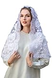 MariaVeils Catholic Mantilla Mass Infinity Veil Church Lace Veil Spanish Chapel Mass Head Covering Veil Long White