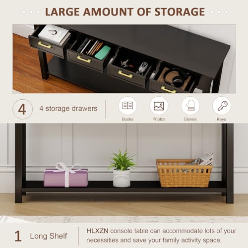 Console Table for Entryway, 60 Inch Sofa Table w/4 Drawers and Bottom Shelf Narrow Long Hallway Table for Living Room Entryway Home, Black