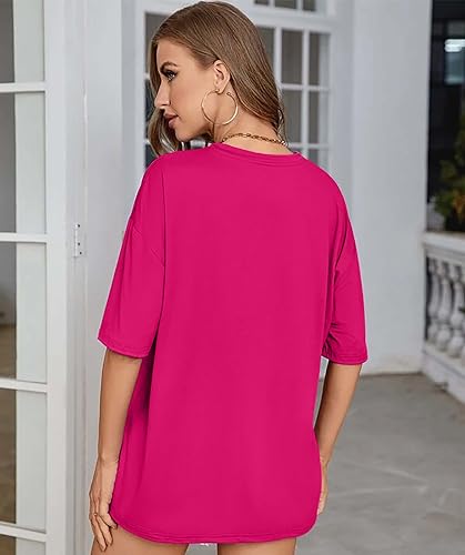 London Hills Women's Cotton Loose Casual Round Neck Solid, Drop Shoulder T-Shirt Pack of 2