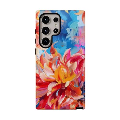 Coque rigide Samsung S24 Ultra dahlia impression premium d'art abstrait bleu