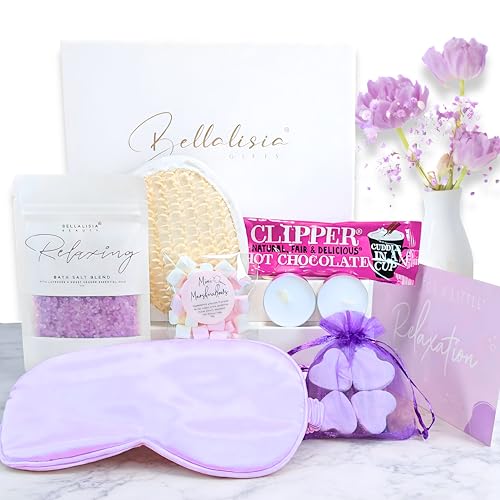 Pamper Kit for Women, Hug in a Box Birthday Gifts for Relaxation, Self Care Pamper Hamper, Spa Gift Box for Mum, Wife, Girlfriend, Friend, Thinking of You, Christmas Present Bath Salts & Eye Mask Set