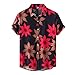 T-shirt hawaïen à manches courtes et col rabattable pour homme - Imprimé feuille - Haut serré pour l'été et le printemps - Respirant - Léger - Tendance - Aloha, Noir , 95