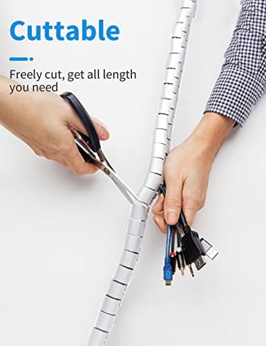 Cable Tidy Cable Management Sleeve, shinfly 3m/9.8ft Wire Tidy Sleeve with a Wire Guide Clip, 0.87"+0.63"/16mm+22mm Cable Tidy Tube Wire Organizer for TV PC Home, White