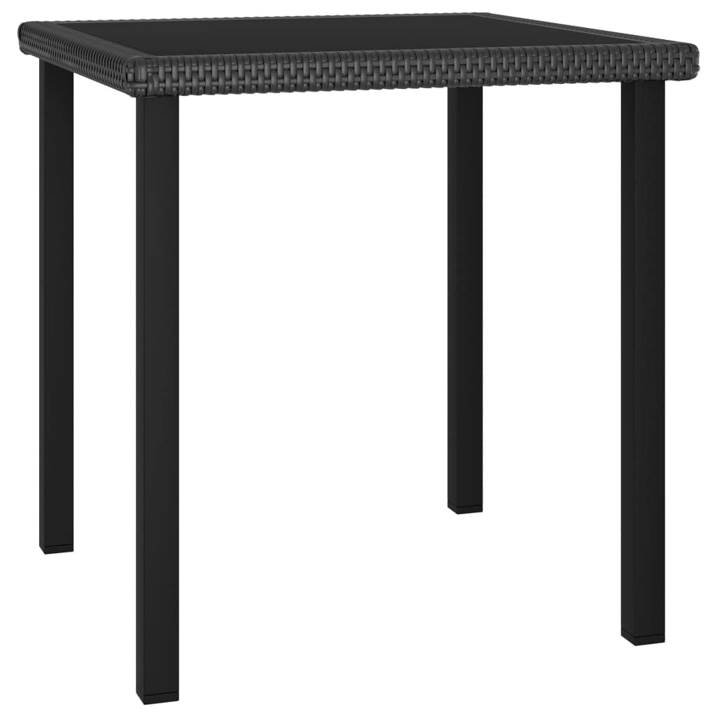 Mesa de comedor de jardín negra de 70 x 70 x 73 cm, polirratán con tapa de cristal templado, estructura de acero resistente, ideal para terraza, balcón y jardín