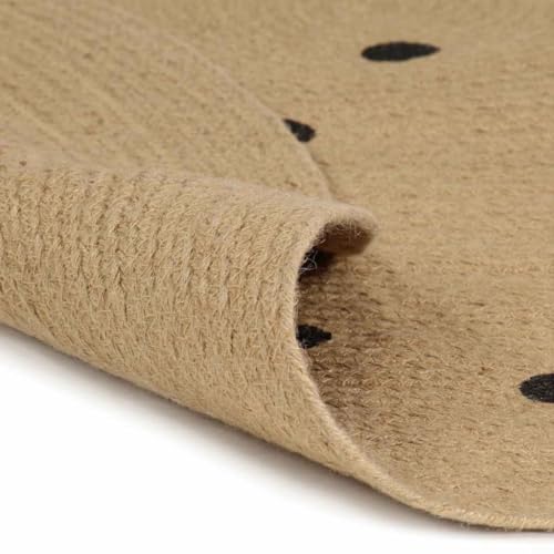 Tapis jute rond 90 cm Tomostar avec imprimé pois chic pour salon