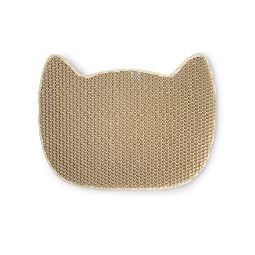 Alfombra para Arena de Gato, Beige, Forma de Gato, 65 x 40 cm, Doble Capa, Impermeable, Antideslizante
