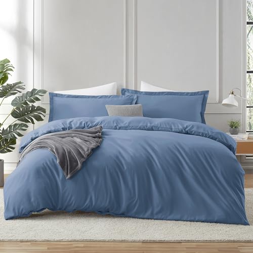 Image of Hearth & Harbor Blue Heaven Duvet Cover Twin Size, 2 Piece Bedding Set | Soft Double Brushed Bedding Set, Button Closure, 1 Duvet Cover 68x90 Inches, 1 Pillow Sham