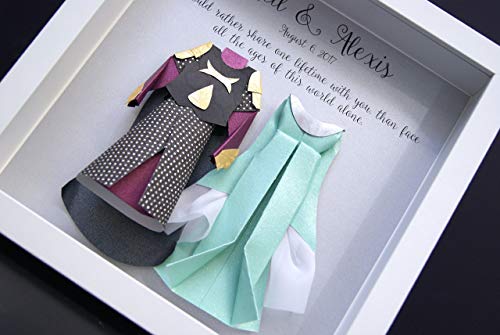 Lotr Lord Of The Rings Wedding Gift, First Paper Anniverary Gift, Aragorn And Arwen Paper Origami Bride & Groom Shadowbox Frame Wall Art #TOP3