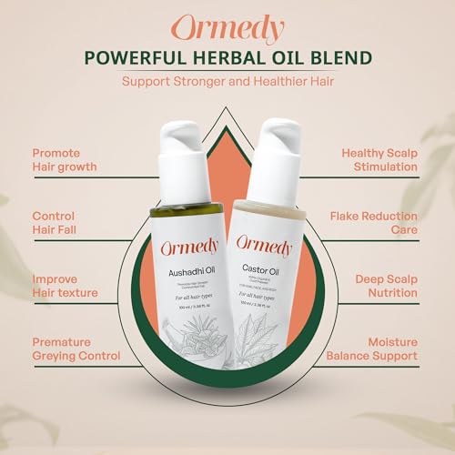 Image of Aushadhi & Castor Hair Fall Control Oil Combo | Natural Cold-Pressed Hair Oil for Thicker, Stronger Hair, Scalp Nourishment & Hairfall Reduction | Men & Women