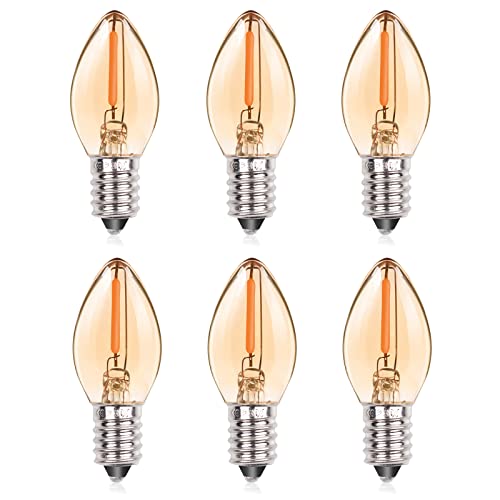 Bonlux C7 Ampoule LED E14 Bougies 0,5W Ambre Blanc Chaud 2200K Veilleuse LED E14 Vintage Remplace 5W 50lm Ampoule Décorative pour Ampoule Bougie Noël Décoratif Veilleuse Sel Lampe 6 Pack Cover