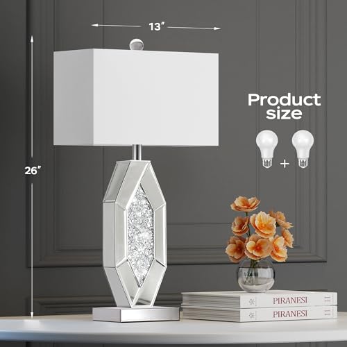 3-Way Dimmable Touch Diamond Crushed Mirrored Bedside Table Lamps Set of 2 for Living Room with USB A+C Ports,Tall Silver Modern Bling Nightstands Lamps for Bedroom with 2 Bulbs - Image 7