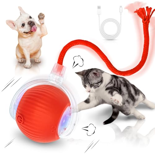 Interactive Cat Toys for Indoor Cats Smart Automatic Ball Rolling for Bored Kitten Pet Upgraded Speedy Moving Chase Dogs Toy Valentine's Day Gift Red - image 8