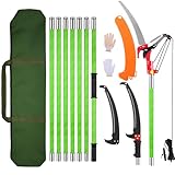 Astsäge mit Teleskopstiel 8 m: Hochentaster Manuell Höhenverstellbar 2-8 m | 7 Teleskopstiel | 2 Sägeblätter | Tragetasche, Astsäge Teleskop zum Beschneiden von Palmen Sträuchern (Grün)