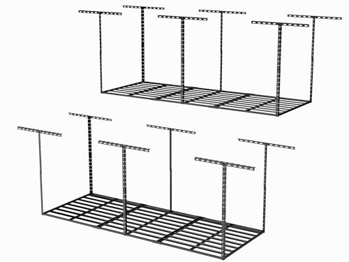 Image of SunsGrove 3x8 Garage Storage Overhead Rack Organization, Adjustable Ceiling Mounted Storage Racks, 800LBS Weight Capacity, 22 inch-40 inch Ceiling Dropdown, 2 Pcs, Hammertone Black