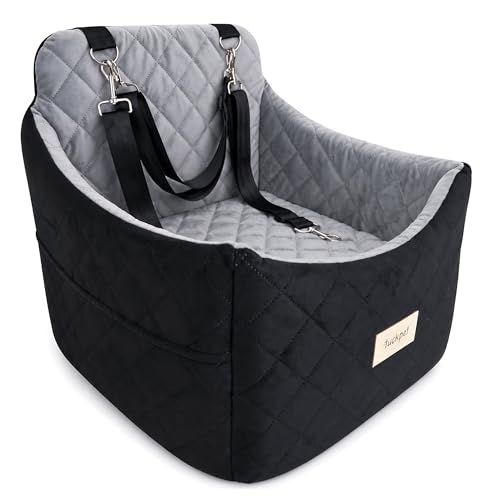 Dog Car Seat for Small/Medium Dogs up to 35 lbs, Memory Foam Booster Seat with Washable Cover, Storage Pockets & Safety Belts, Travel Pet Bed for Front & Back Seat