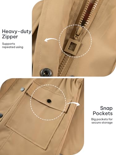 SaphiRose Tan Women's Waterproof Hooded Raincoat – Lightweight Windbreaker Trench Coat (Large) - Image 5