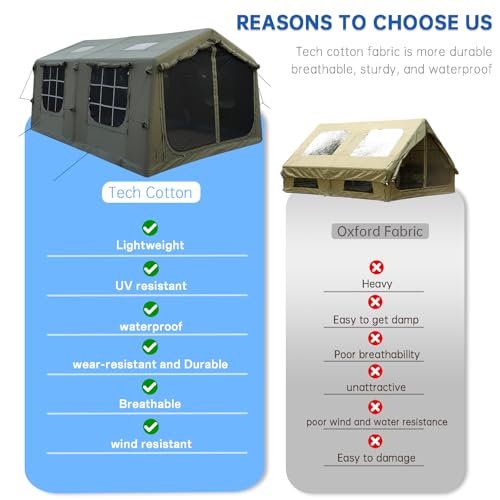 Premium Inflatable Camping Tent, 17.2㎡ Spacious 2-Room Glamping Tent with Clear Skylight & Entrances, 4-Season Canvas Tent for 8-10-12 People, Cozy Tent with Stove Jack, AC Vent & Pump - Image 6