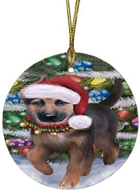 Let It Snow German Shepherd Dog Round Flat Ornament - Pet Decorative Hanging Ornaments for Christmas X-mas Tree Decorations - 2.75" Round Ceramic Christmas Ornament POR1495