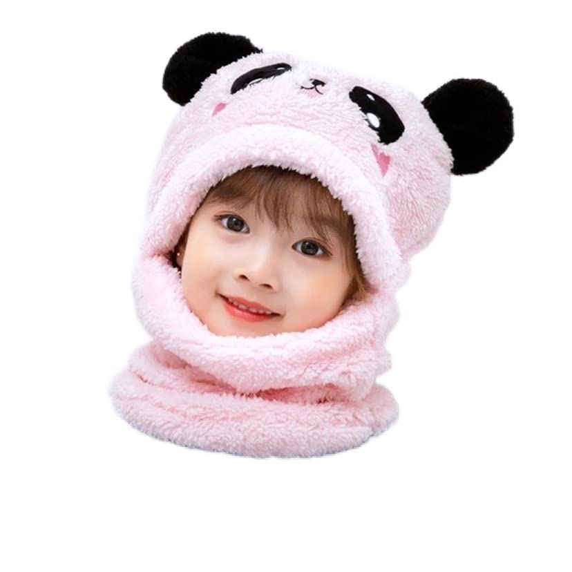 TopiBaazBaby Boys Girls Winter Woolen Hat with Scarf Set Soft Faux Fur Beanie Panda Cap Windproof Earflap Hood Capset for Unisex Kids | (2-7 Yrs)