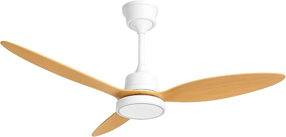 Tavan Vantilatörü LED Armatür 132cm 64W, APP ve Kumanda Kontrollü, 6 Kademeli Fan, 3 Işık Rengi Tersine Dönüş Özellikli, Gece Modu, Sessiz Motor, 3 Kanatlı Tavan Fanı GVA64, Beyaz Meşe [Enerji Sınıfı A]