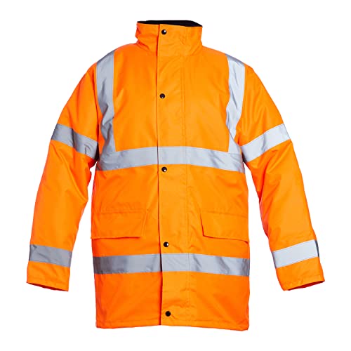 Image of Blackrock Orange Hi Vis Waterproof Jacket, Men’s and Women's Reflective Work Jacket, High Visibility Safety Workwear, Comfort Fleece Lined Collar and Quilt Lined Coat, Fully EN Certified - Size 6XL