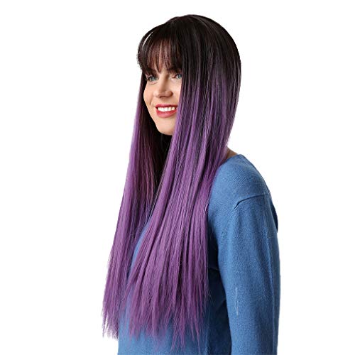 gazechimp Perucas de Cabelo para Senhoras Sintético Preto Longo E Reto Preto Peruca 28 Polegadas